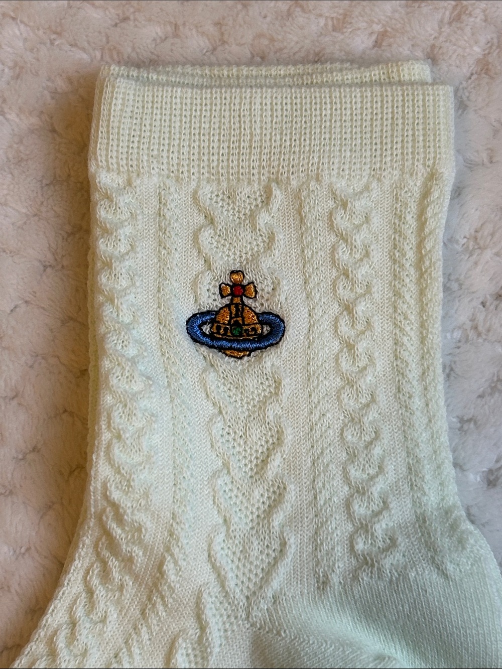 NWOT Vivienne Westwood Unisex Cable Knit Crew Socks With Orb Logo - Mint Green - Picture 3 of 7